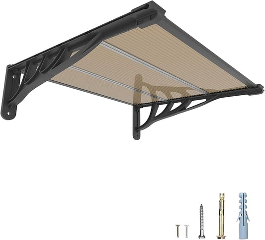 Door Awning Window Canopy, Modular Spliced Awnings for Outside,Porch,Patio,Deck,Polycarbonate Sheet,UV, Rain, and Snow Protection (Brown Board & Black Bracket, 35 * 48'')