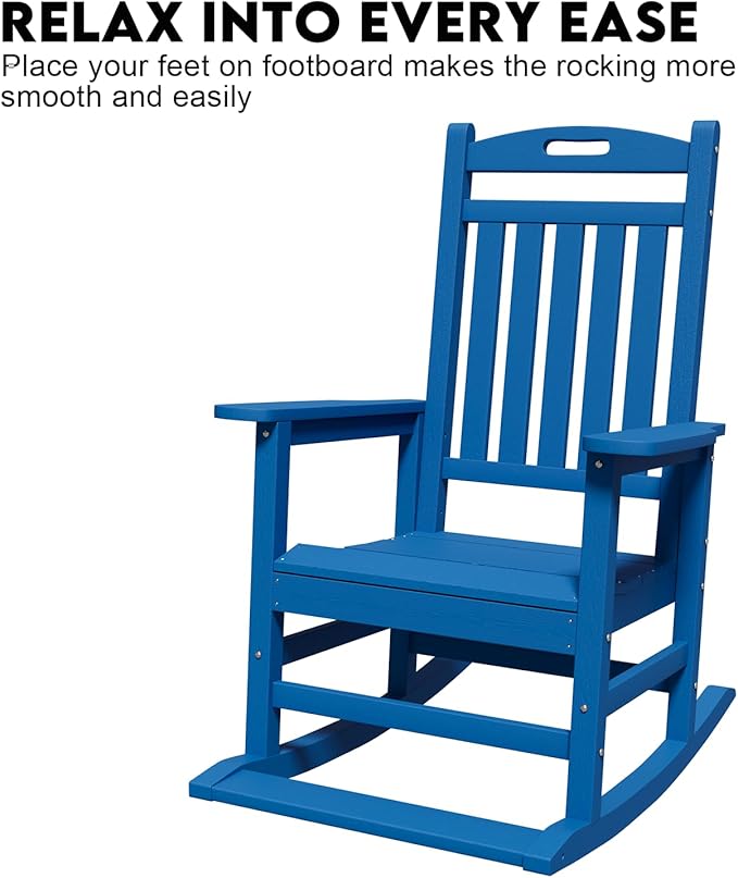 Outdoor Rocking Chair, HDPE Patio Rocking Chairs with Footboard, All Weather Porch Rockers Outdoor for Adult, Effortless Installation, Navy