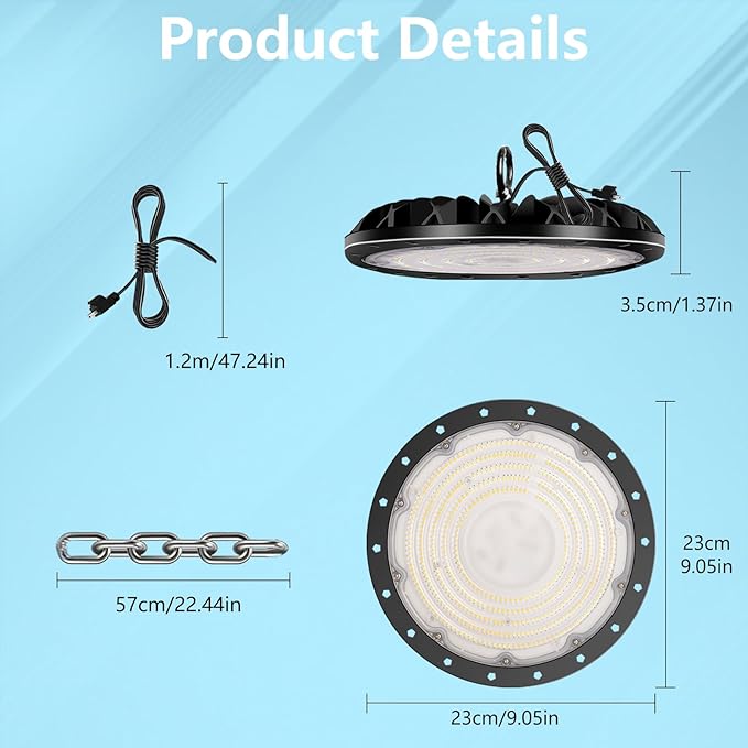4 Pack 10000LM Bright UFO High Bay Light, LED Shop Light with 4ft 110V Plug Cable, 6500K Bay Lighting IP65 Waterproof for Barn/Garage/Commercial Warehouse/Wet Location