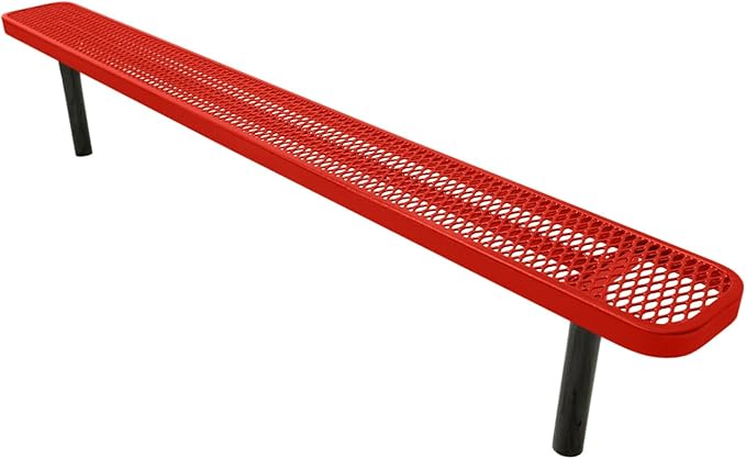 COATEDOUTDOORFURNITURE Coated Outdoor Furniture Heavy-Duty Outdoor Bench Thermoplastic Coated, Expanded Metal, Commercial-Grade Seating, Made in America (Inground Without Back, 8 Ft, Red)