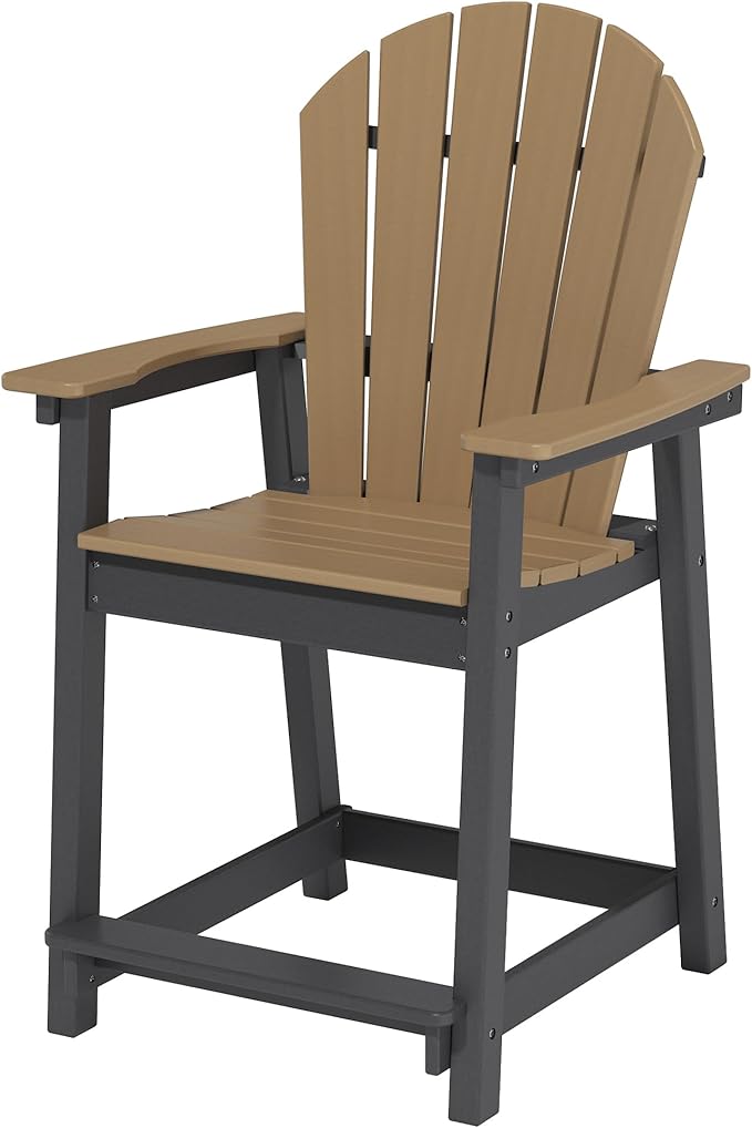 OTSUN Outdoor Tall Adirondack Chair, HDPE Weather Resistant Outdoor Chair for Garden, Backyard, Poolside, Capacity 400LBS (1 PC, Chocolate & Black)