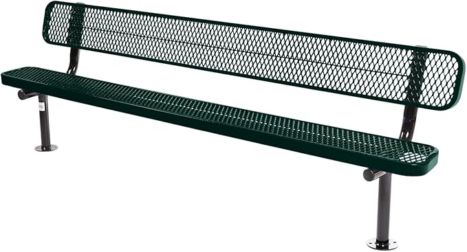 COATEDOUTDOORFURNITURE Heavy-Duty Outdoor Bench Thermoplastic Coated, Expanded Metal, Commercial-Grade Seating, Made in America (Surface with Back, 8 Ft, Textured Dark Green)