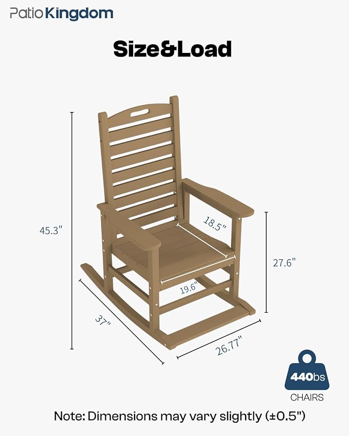 Brown Outdoor Rocking Chairs Set of 2 with Footrest, Side Table & Beige 9FT Patio Umbrella, HDPE Rocking Lawn Chair for Garden, Poolside, Deck, Weatherproof Porch Rocker