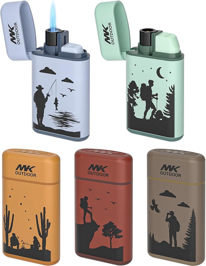 MK Lighter Outdoor Series Camper 5-Pack Assorted Designs, Refillable Butane Tank, Torch Flame, Prepping & Camping Supplies, Survival Lighters (Wild Spirit 5PC)