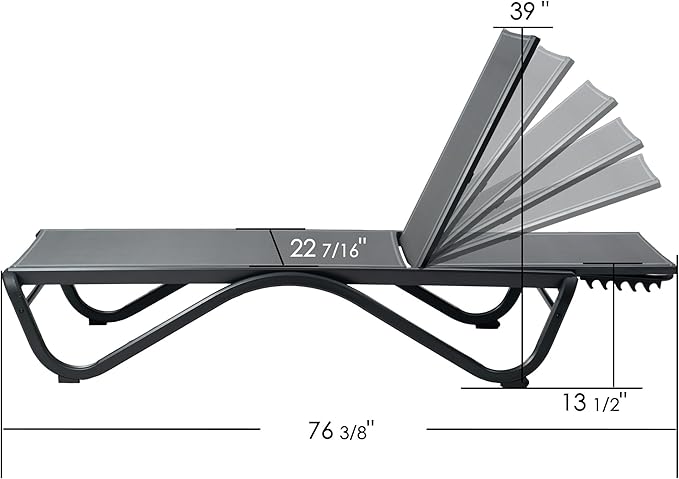 Kozyard Patio Chaise Lounge Chair Full Flat Alumium Outdoor Reclining Adjustable Chair Flat Lounge Chair for Sunbathing, Beach, Poolside Gray Textilene