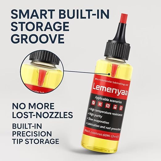 Door Hinge Lubricant – 2 OZ Silicone Oil with Built-in Nozzle Storage – Non-Spray, No-Drip Formula for Squeaky Hinges, Locks, Garage Doors, Sliding Tracks & More – Odorless & Rust-Resistant