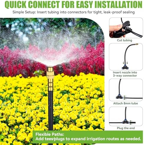 200FT 360° Adjustable Drip Irrigation Kit System for Garden Sprinklers for Yard Garden Watering System with 32 Nozzles Raised Bed Greenhouse Plant Watering Devices Misting System