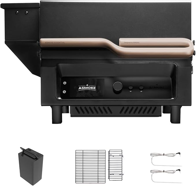 ASMOKE Essential V2 - Smart Portable Wood Pellet Grill & Smoker with 5" LCD Screen, 8-in-1 Grill,8H Battery, Effortless Cleaning, Wi-Fi Smart Control, 271 sq.in,Fit for Family BBQ & Outdoor Cooking
