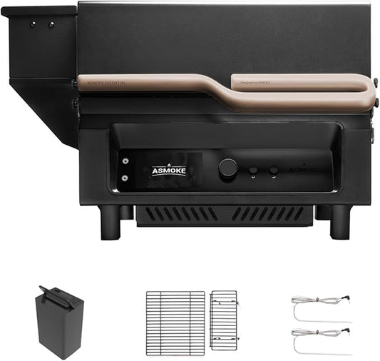 ASMOKE Essential V2 - Smart Portable Wood Pellet Grill & Smoker with 5" LCD Screen, 8-in-1 Grill,8H Battery, Effortless Cleaning, Wi-Fi Smart Control, 271 sq.in,Fit for Family BBQ & Outdoor Cooking