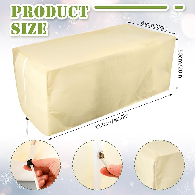 2 Pcs 49.6" x 20" Raised Garden Bed Cover for Winter Large Plant Covers Freeze Protection with Zipper Drawstring Frost Cloth Blanket Protection Box Bags for Garden Outdoor Plants Bush