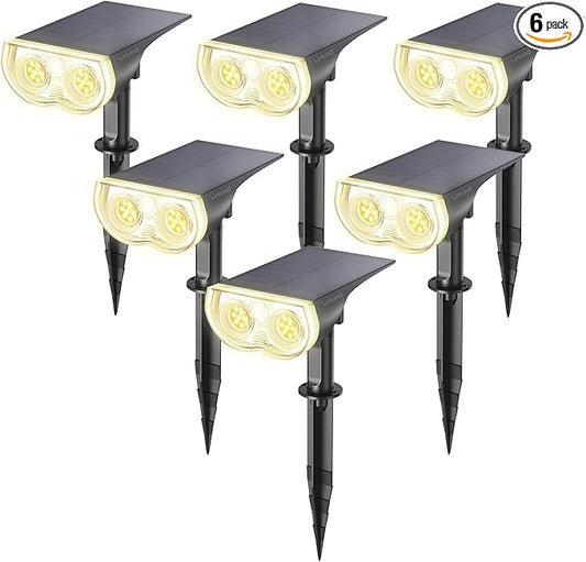 Linkind Solar Lights Outdoor Waterproof IP67, StarRay Dusk-to-Dawn Outdoor Solar Lights, 3 Lighting Modes Solar Spot Lights Outdoor for Garden, Yard, Landscape (Warm White, 6 Pack)