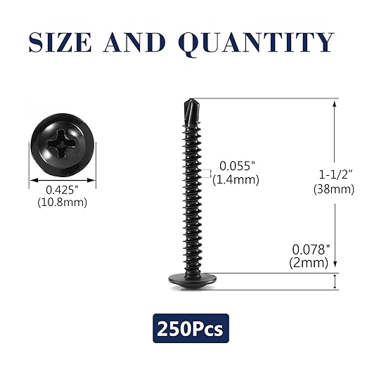 #8 x 1-1/2" Sheet Metal Screws 250PCS 410 Stainless Steel Truss Head Fast Self Tapping Screws Black Oxide by SG TZH