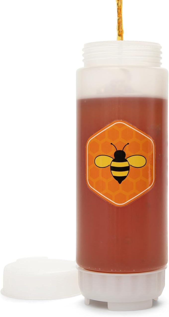 18oz Refillable FIFO Honey Dispenser Bottle – No-Drip BPA-Free Squeeze Container with White Twist Cap, Dishwasher Safe for Honey, Syrup, Agave, Molasses, Sauces (Honey)