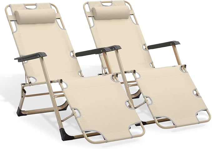 MoNiBloom Folding Reclining Patio Chair Set of 2, 3-Position Patio Lounger Folding Chairs with Adjustable Backrest and Headrest for Backyard Poolside Lawn, 330lbs Capacity