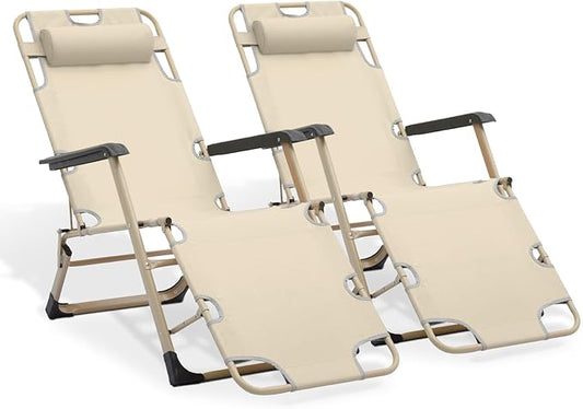 MoNiBloom Folding Reclining Patio Chair Set of 2, 3-Position Patio Lounger Folding Chairs with Adjustable Backrest and Headrest for Backyard Poolside Lawn, 330lbs Capacity