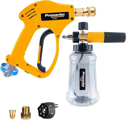Foam Cannon for Pressure Washer with Gun, Heavy Duty Brass Swivel with 1/4” Quick Connector 5650 PSI Soap Lance Blaster for Car Washing 6-in-1 Nozzle Tips kit 1 Liter Vehicle Cleaning Tool
