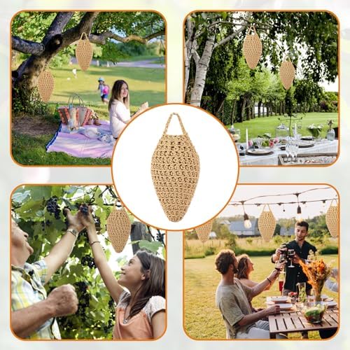 GJL 4 Pack Large Crochet Fake Wasp Nest Decoy, Artificial Faux Hornet Nest Outdoor Hanging Decor for Patio & Eaves, Prevent Wasps from Building Nests