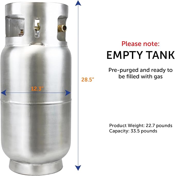Flame King 33.5lb Aluminum Forklift Propane Tank with Gauge, DOT and TC Compliant, Lightweight, Rugged-Designed