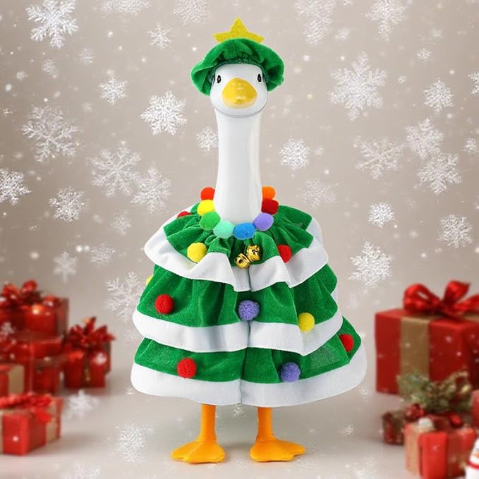 Christmas Porch Goose Outfits - 3Pcs Lawn Goose Goose Costume Small Green Hat, Rainbow Collar and Christmas Tree Skirt for 23 Inch Goose Statues, Holiday Outdoor Garden Porch Yard Lawn Patio Decor