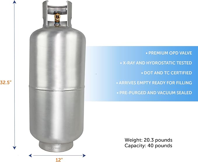 Flame King 40LB Aluminum Propane Tank with Premium OPD Valve, Corrosion-Resistant and Rust-Free, Lightweight, Great for Marine Applications, Grills and BBQs, Camping, Fishing, & Outdoor Activities