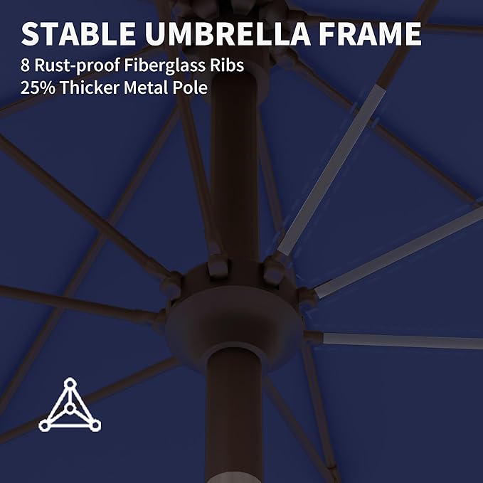 Kingdura 9FT Outdoor Patio Umbrella, Market Table Umbrella with Push Button Tilt and Crank, 8 Sturdy Fiberglass Ribs, UV Protection for Pool, Lawn, Deck, Backyard, Garden (Navy blue)