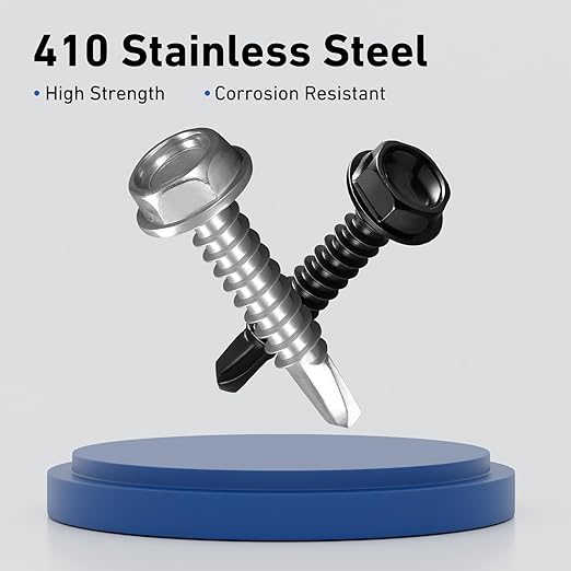 #8 x 2 Inch Self Drilling Screws, 45pcs 0.5 lbs Self Tapping Screws for Metal, 410 Stainless Steel Hex Washer Head Sheet Metal Screw