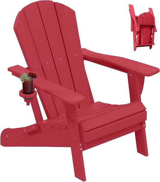 Folding Adirondack Chair, HDPE All-Weather Patio Chairs for Outdoor, Patio, Lawn, Garden, Backyard Deck, Fire Pit - Red