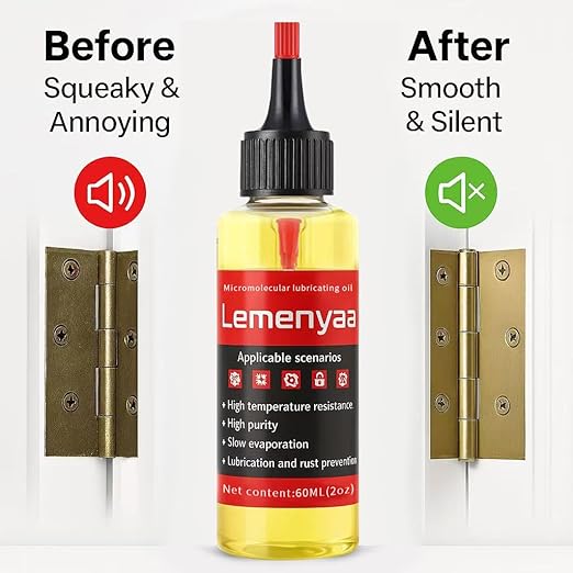 Door Hinge Lubricant – 2 OZ Silicone Oil with Built-in Nozzle Storage – Non-Spray, No-Drip Formula for Squeaky Hinges, Locks, Garage Doors, Sliding Tracks & More – Odorless & Rust-Resistant
