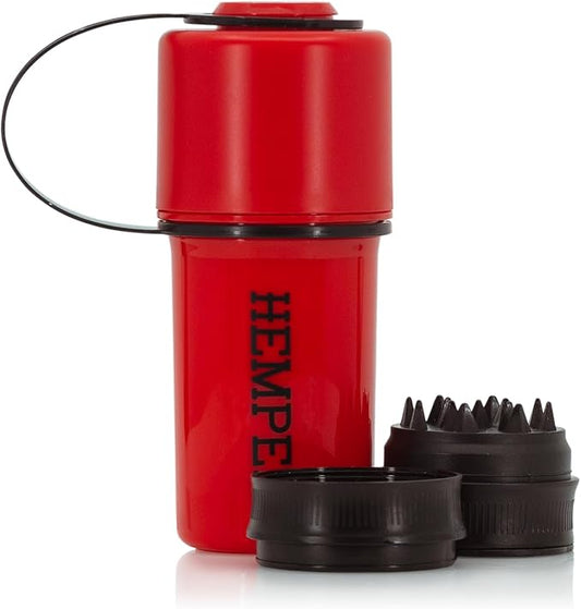 Hemper Keeper 3‑in‑1 Herb Grinder with Dual Storage Container - Smell‑Proof, Airtight & Water‑Resistant - Built‑In Removable Grinder, Dual Compartments for Flower & Ground - (Red & Black)