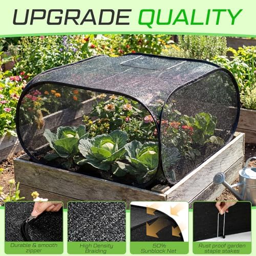 SATINIOR 2 Pack 70% Garden Plant Shade Tent UV Resistant Pop up Plant Protector Sun Shade Netting with Zipper Outdoor Insect Barrier Mesh Guard Cover from Animals Bird(Tent Style,39.4"x39.4"x19.7")
