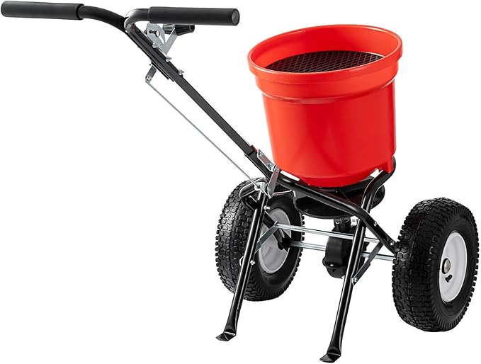Fertilizer Spreader, 90LBS Walk Behind Push Spreader, Broadcast Spreader for Seed, Fertilizer, Salt with 12.5-Inch All Terrain Pneumatic Tires