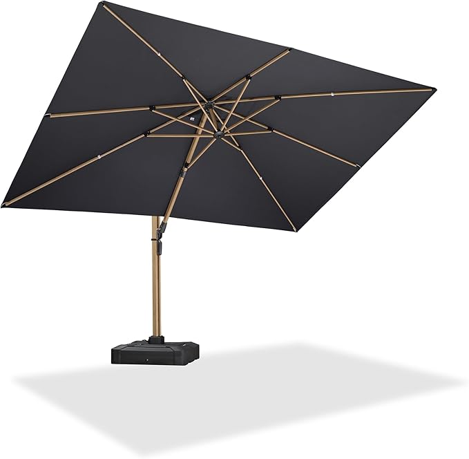 PURPLE LEAF 9' x 12' Rectangle Patio Cantilever Umbrella Large Hanging Umbrella Teak Finished Aluminum Frame Windproof Offset Outdoor Sun Umbrellas for Beach Pool Deck, Grey
