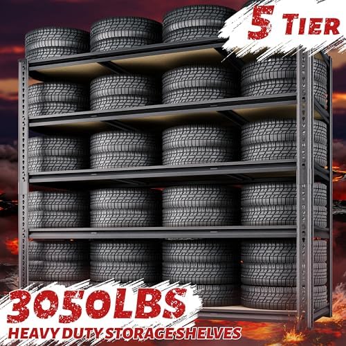 48"W Garage Shelving Heavy Duty ,5 Tier Metal Shelving Unit ,3050LBS, Black