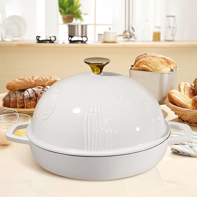 Bread Oven Cast Iron Bread Dutch Oven with Cloche Lid for Bread Baking Green Enameled Cast Iron Bread Oven with Dome Lid for Sourdough, 9.8 Inches
