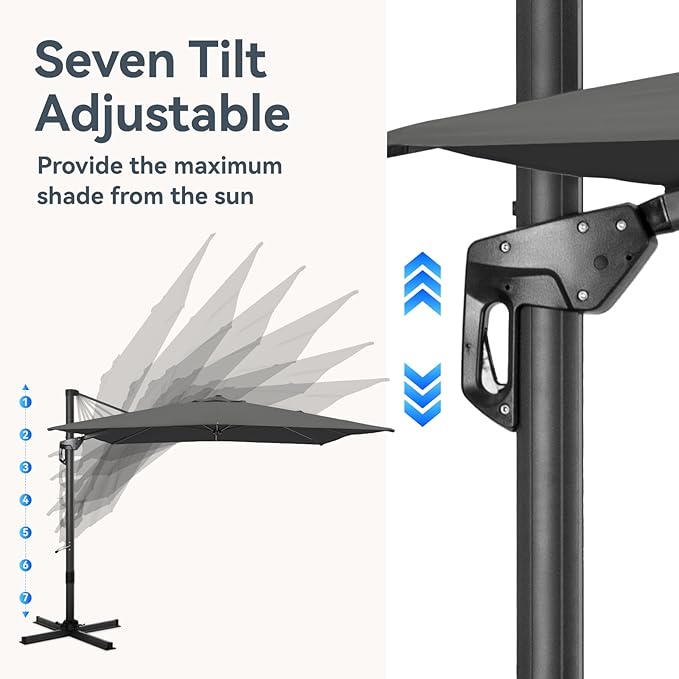 GREEN PARTY 10x10 ft Cantilever Patio Umbrella, Rectangle Offset Outdoor Umbrellas with 360° Rotation, 5-Year-Non-Fading Hanging Pool Umbrella for Garden Deck Poolside - Grey