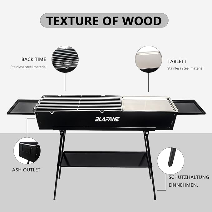 Portable Charcoal Grills, Foldable Hibachi BBQ Grills with Sturdy Construction for Camping, Backyard, Picnic, Travel Outdoor Cooking (31.6x7.1x5.1 inch), Black
