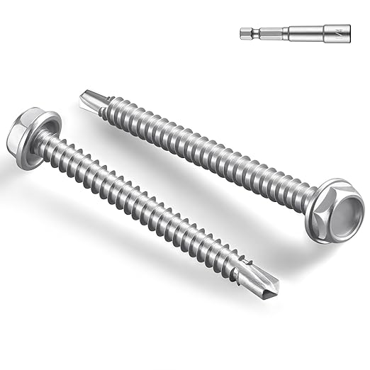 #8 x 1-3/4 Inch Self Drilling Screws, 237pcs 2 lbs Self Tapping Screws for Metal, 410 Stainless Steel Hex Washer Head Sheet Metal Screw