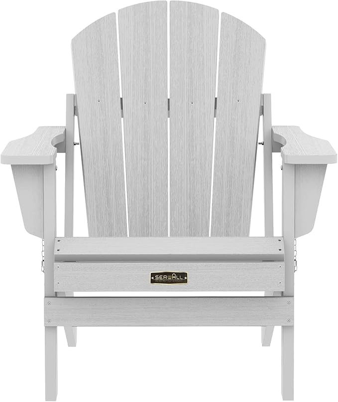 SERWALL Folding Adirondack Chair for Patio Garden Outdoors Fire Pit- Spanish Gray
