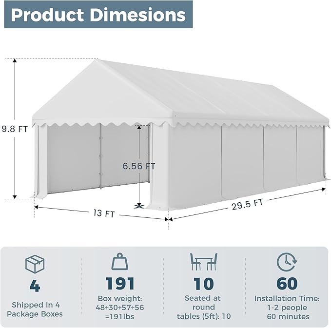 GREEN PARTY 13'x29.5' Party Tent Canopy, Large Wedding Event Shelter Canopy with Removable Sidewalls, Commercial Tents for Outdoor Event, Wedding, Carport, Birthday Party