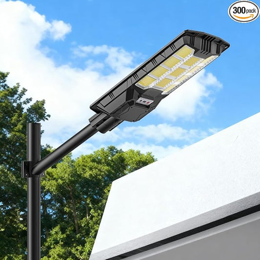 10000W Solar Street Light - 6500K Dusk to Dawn, IP65 Waterproof, Wide-Angle Motion Sensor + Remote Control for Courtyards/Parking Lots