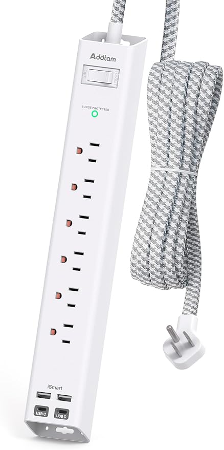 6 Ft Power Strip Surge Protector - Flat Extension Cord with 6 AC Outlets 4 USB (2 USB C), Wall Outlet Extender with Surge Protection, Desktop Charging Station for Home Office Dorm Room Essentials