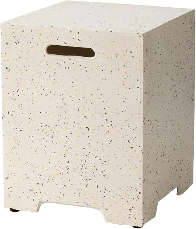 COSIEST Outdoor Hideaway Tank Table for Gas Fire Pits, Hides Standard 20lb 16-inch Propane Tank Cover w Side Handles (Terrazzo)