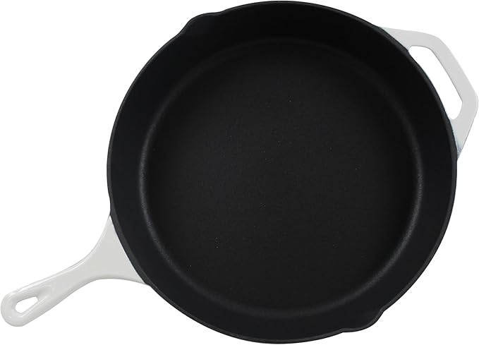 Commercial Grade, Cast Iron Enameled Cookware Skillet 12”, White
