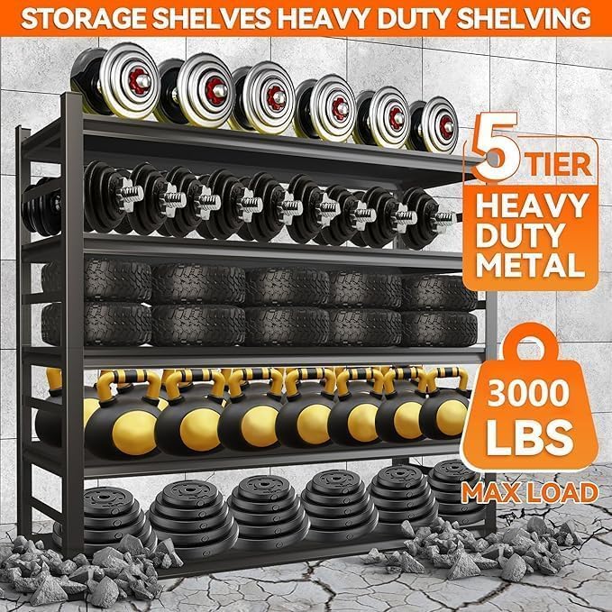 46''W Garage Shelving Heavy Duty Metal Storage Shelves Series, Large Industrial 4tier Shelving Unit for Basement, Business, Factories, Commercial, Warehouse and Workshop (54''Hx46''Wx16''D, Black)