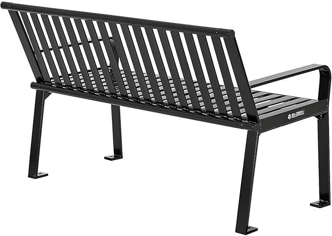 Global Industrial 4 ft. Outdoor Park Bench with Back, Vertical Steel Slat Construction, 600 lbs Capacity, Black, Unassembled, Heavy Duty Commercial Bench