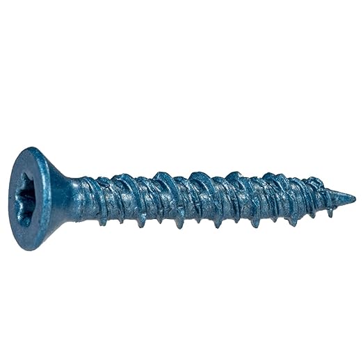Blue Ruspert Star Drive Flat Head Masonry Screws, 100 Pieces - 3/16" x 1-1/4" Self-Tapping Concrete Masonry Screws, Fasteners for Interior & Exterior Construction, Repair