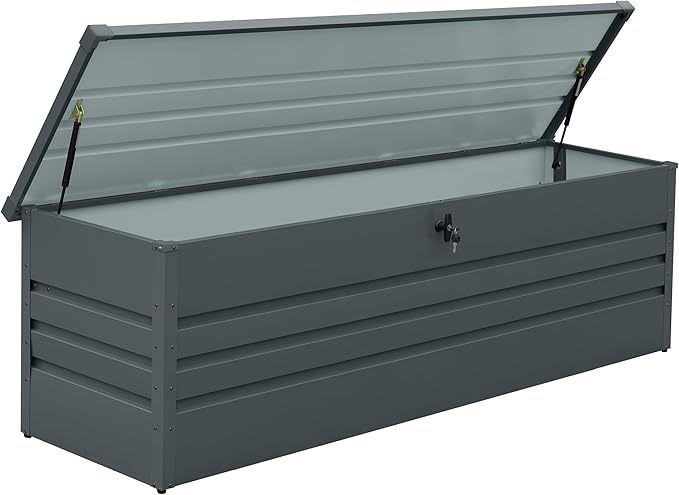260 Gallon Waterproof Outdoor Storage Box, Extra Large Outside Metal Deck Storage Box for Patio Cushions, Garden Tools, Pool Supplies