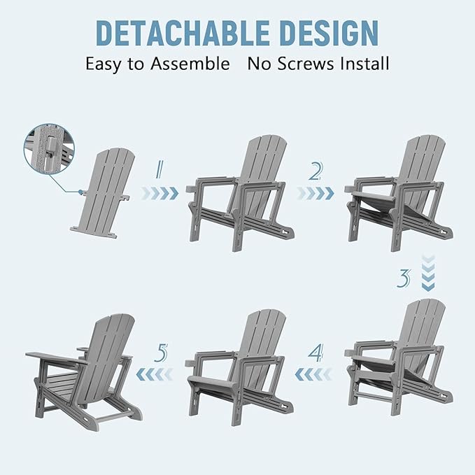 Adirondack Chair, HDPE Plastic Adirondack Chairs, All Weather Fire Pit Chairs with Cup Holder, Outdoor Lawn Chair for Patio, Garden, Backyard, Grey