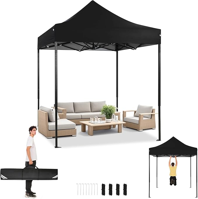 COBIZI 6.6x6.6 Heavy Duty Pop up Canopy Tent Without Sidewalls, Easy Set-up Commercial Outdoor Party Tent, 100% Waterproof Wedding Canopy Gazebo, 3 Height Adjustable with Carry Bag, Black