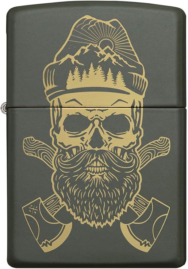 Zippo Outdoor Skull Design Green Matte Pocket Lighter, One Size